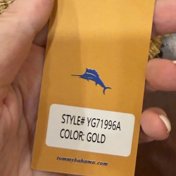 NWT Tommy Bahama Gold and Tan woven bag with Bamboo Handle & Crossbody Strap - Picture 13 of 16